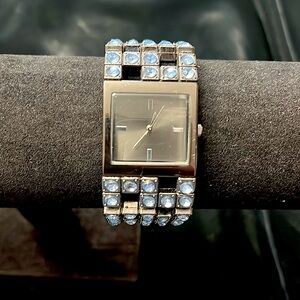 Black/Silver/Gray With Blue Crystals Modern Watch!